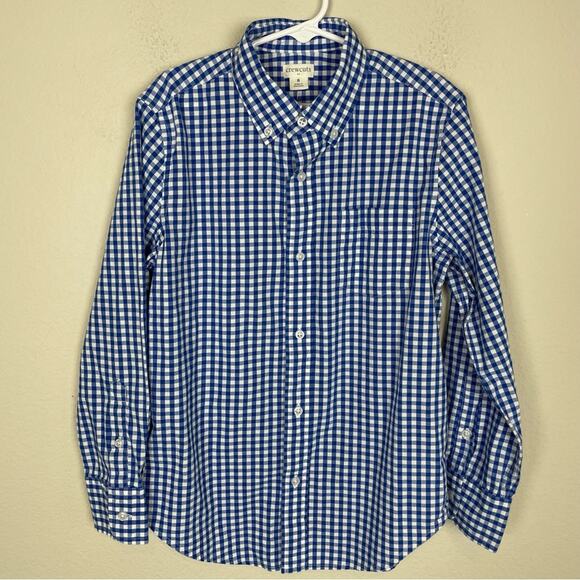 J Crew Factory Blue White Gingham Button Down Boy's  NWT Shirt 8 - Picture 1 of 5
